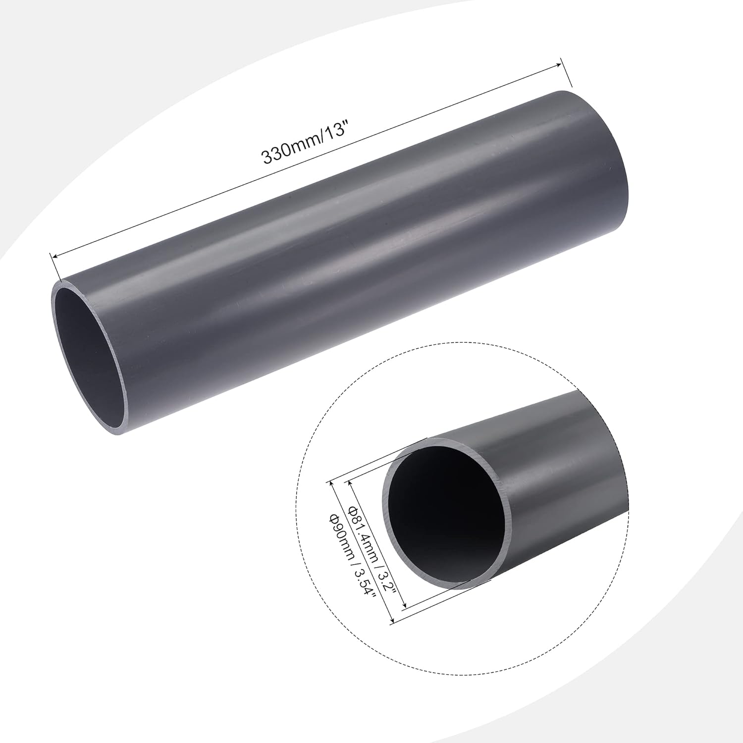 MECCANIXITY PVC Rigid Round Pipe 81.4mm ID 90mm OD 330mm Light Grey High Impact for Water Pipe,Crafts,Cable Sleeve
