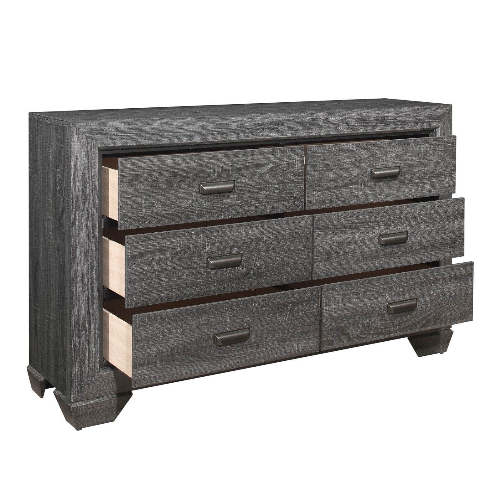 Contemporary 5pc Queen Size Bedroom Set Gray Finish Bed Dresser Mirror Nightstand Wooden Bedroom Furniture