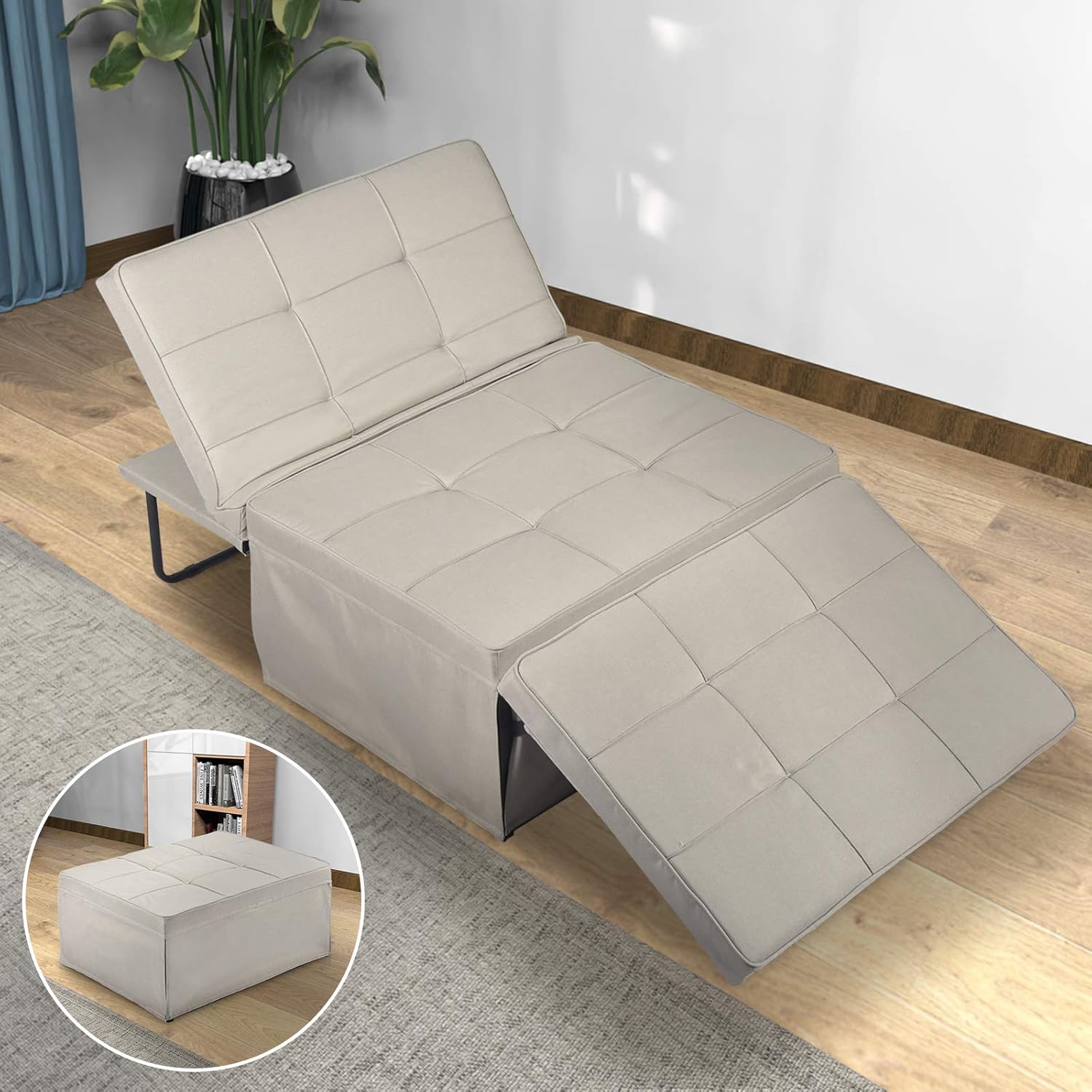 Sofa Bed, Sleeper Chair Bed, 4 in 1 Multi-Function Convertible Chair, Folding Ottoman Guest Bed with 5-Level Adjustable Backrest, Dark Grey