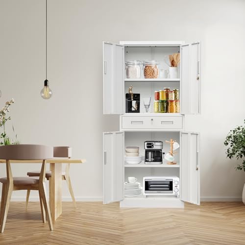 Metal Storage Cabinet, 71" H x 28" W x 16" D Locking Storage Cabinet with Adjustable Shelves and One Drawer, Steel Storage Cabinet for Office, Garage, Home, School, Utility (Black)