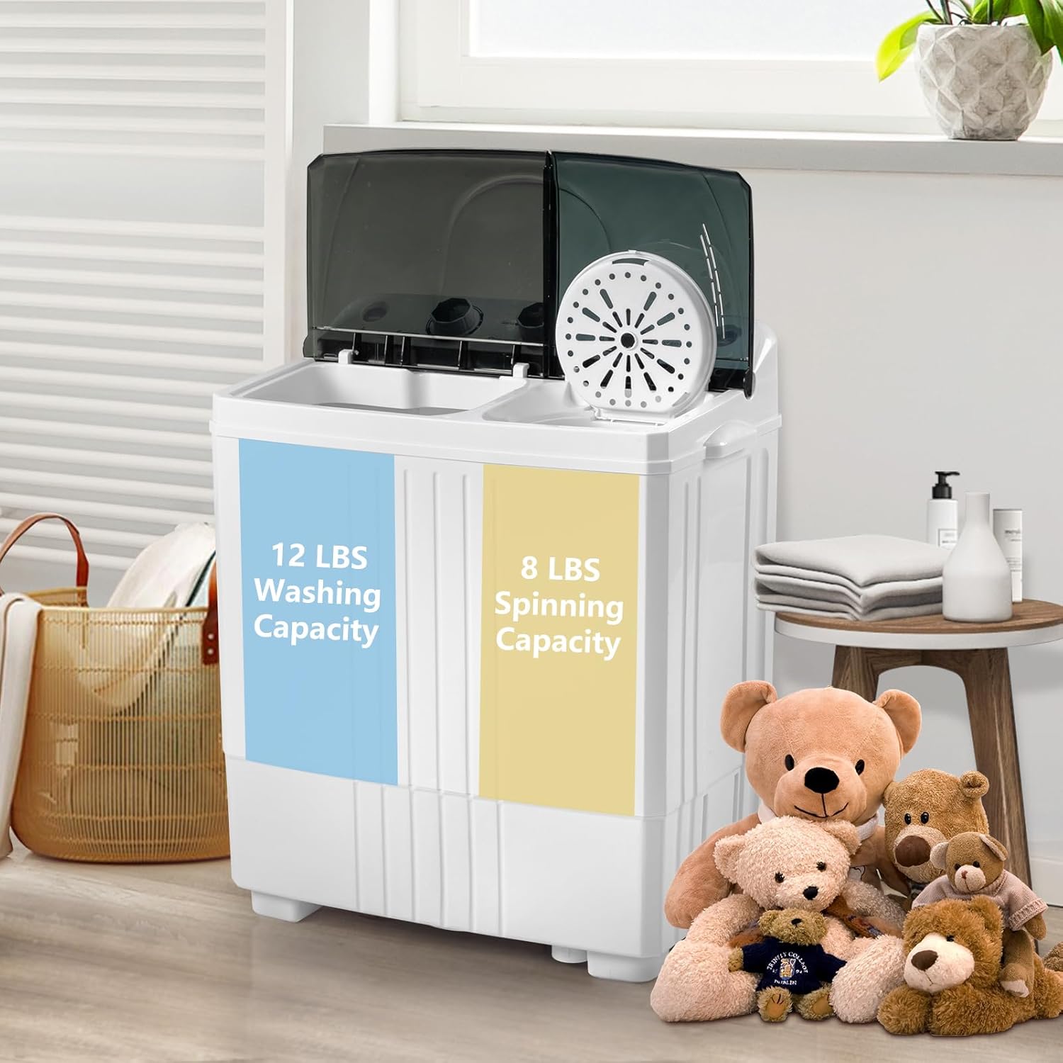 Twin Tub with Built-in Drain Pump 20Lbs Semi-automatic Twin Tube Washing Machine for Apartment Dorms RVs Camping (Arrive in 5 Days from US Warehouse)