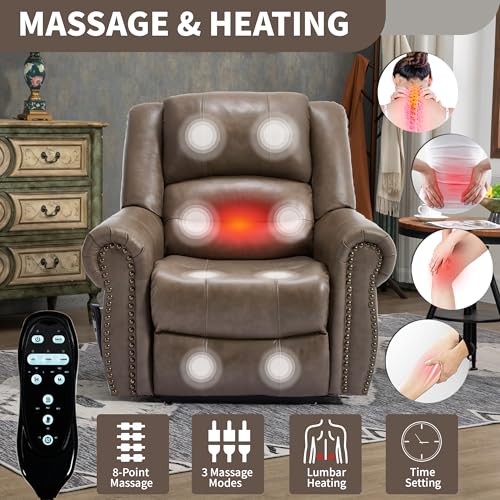 Dual Motor Power Lift Chair, Lay Flat Recliner Chair, Electric Recliner with Massage and Heat for Elderly, Remote Control, Infinite Position, Standing Assistance, USB Ports, Faux Leather, Brown