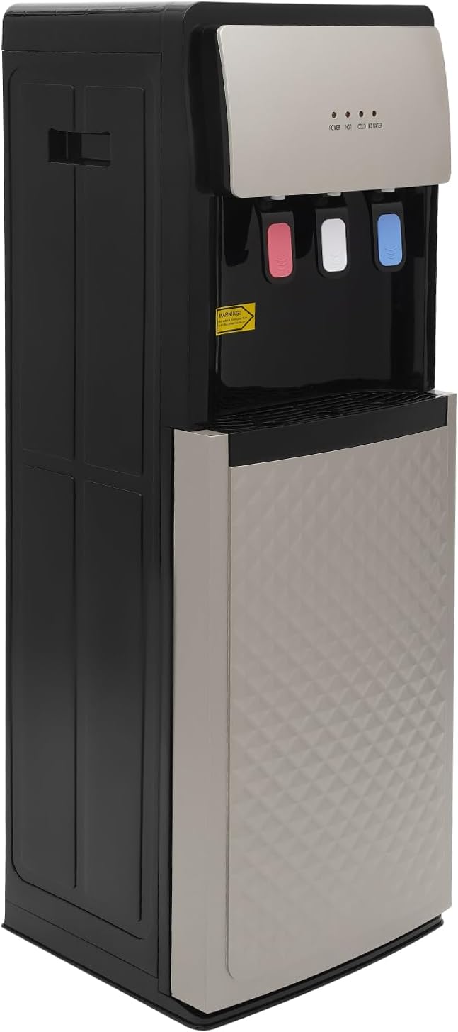 Bottom Loading Water Cooler Dispenser, Hot & Cold Water Cooler Dispenser, Holds 3 or 5 Gallon Bottle, with Storage Cabinet and Child Safety Lock for Home, Office Use (Silver Grey)