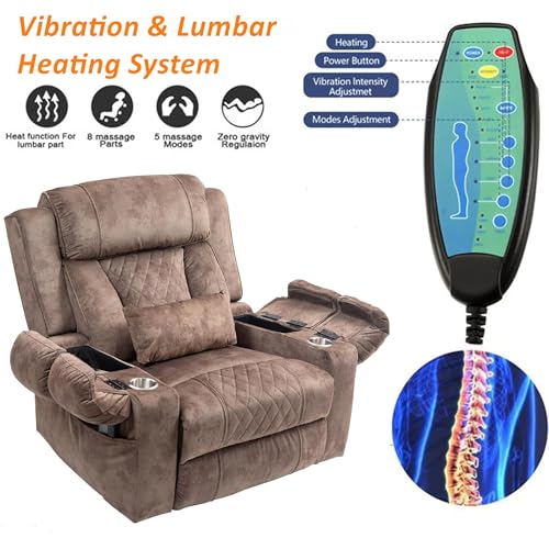 Light Grey Recliner Chair for Elderly | Tall and Big Man 400lbs | Chenille | Power Lift, Lay Flat, Stand Up, Wireless Charging Device, Extended Footrest, Massage Heat, Cup Holder, Lumbar Pillow