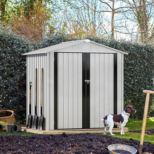 DWVO 10x8 FT Outdoor Storage Shed - Spacious Garden Tool Shed with Lockable Door - Durable Metal Yard Shed for Garden, Patio, and Backyard (Dark Gray)