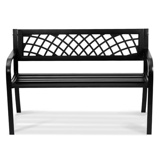 VEVOR 480 lbs Load Capacity, 38.8 inches Metal, Outdoor Backrest and Armrests, Patio Bench for Garden, Park, Yard, Front Porch, Metal-40 inch, Black