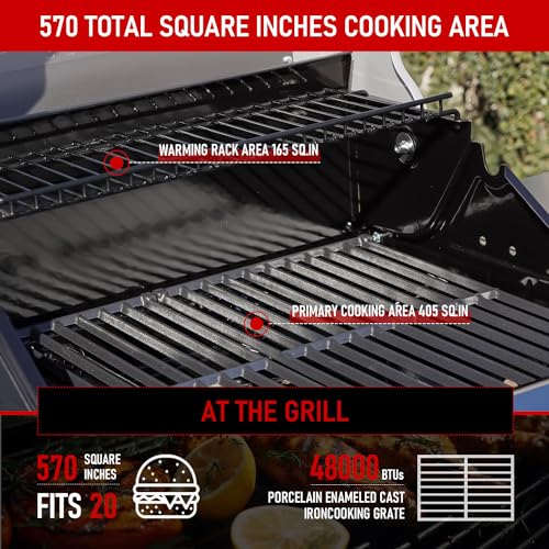 Monument Grills Outdoor Barbecue Stainless Steel 3 Burner Propane Gas Grill, 48,000 BTU Patio Garden Grill with Side Burner and LED Controls, Mesa325, Black