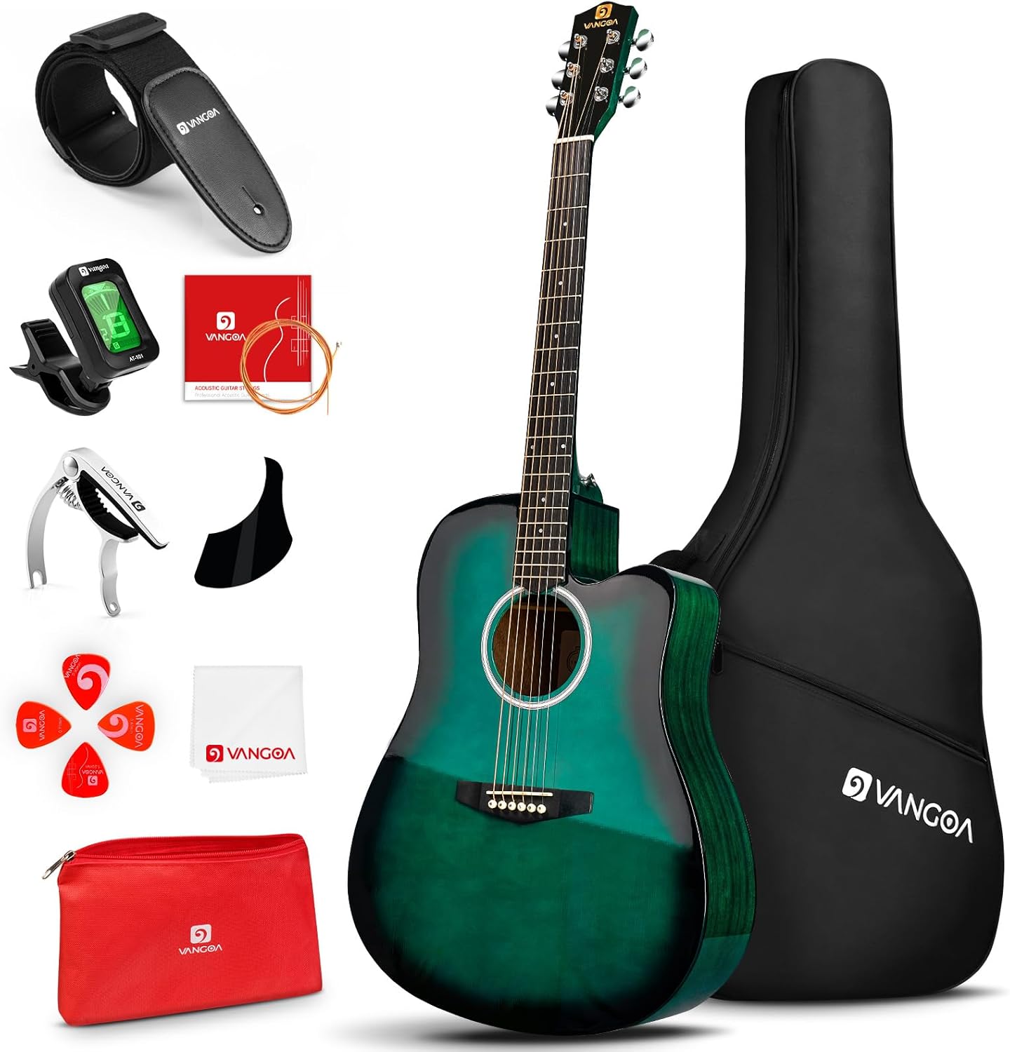 Acoustic Guitar 41 Inch Cutaway Acoustic Guitar Full Size Dreadnought Acustica Guitarra Bundle with Gig Bag for Adults Teens Beginners Professionals, Blue by Vangoa