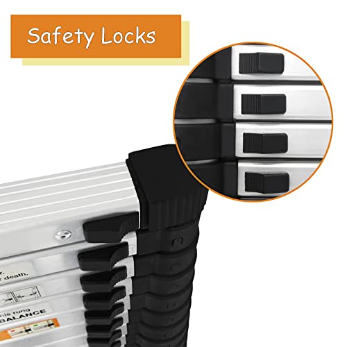 Telescoping Ladder 20.3ft Aluminum Extension Folding Ladder with 2 Hooks, 330lbs Max Load, with Anti-Slip Rubber Feet, Folded Height 3.4ft, Weight 36lbs, Portable Attic Ladder Easy to Transport