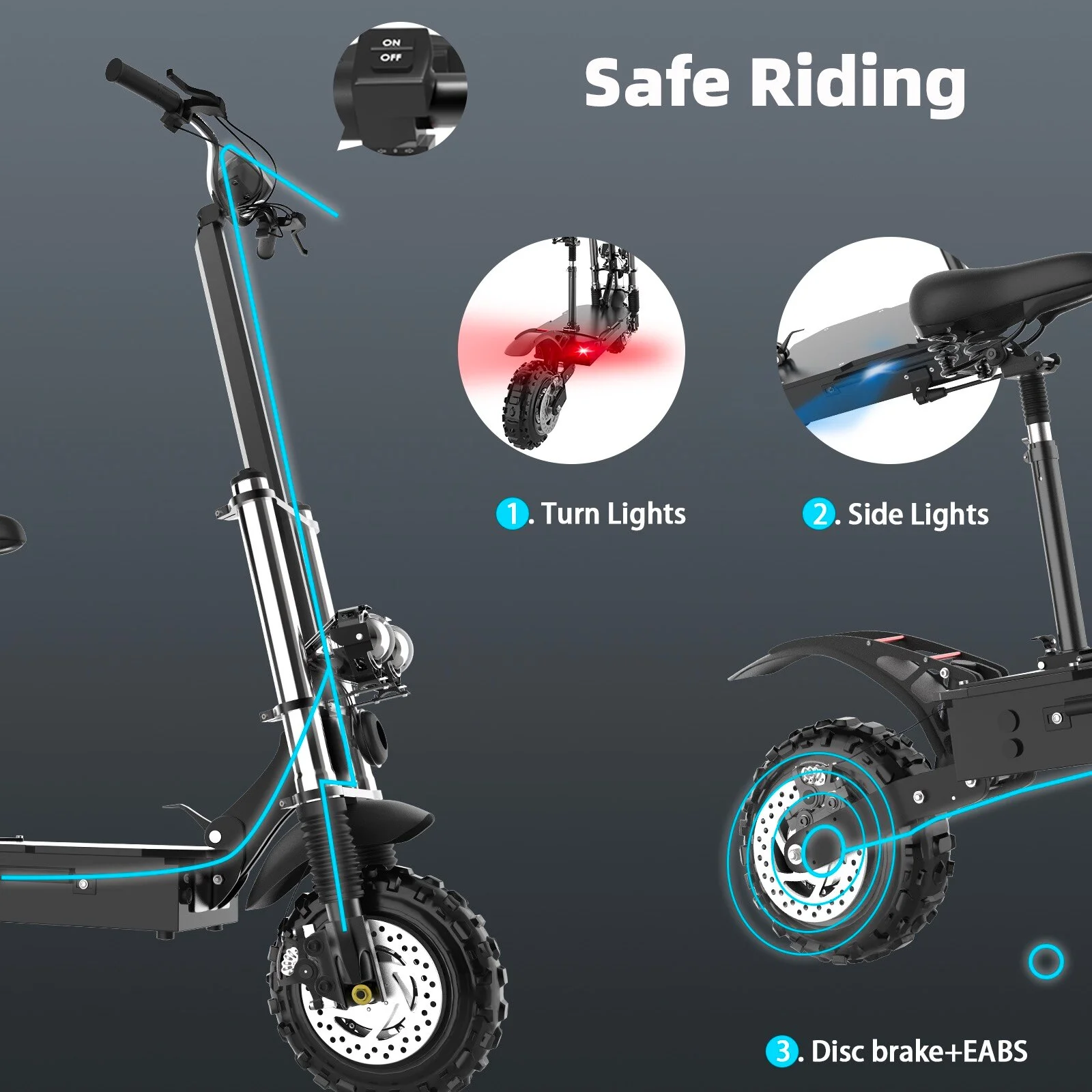 50MPH &60Miles ,Dual Motor Electric Scooter for Adults with Seat ,60V 5600W ,11 inch Off-Road Tire