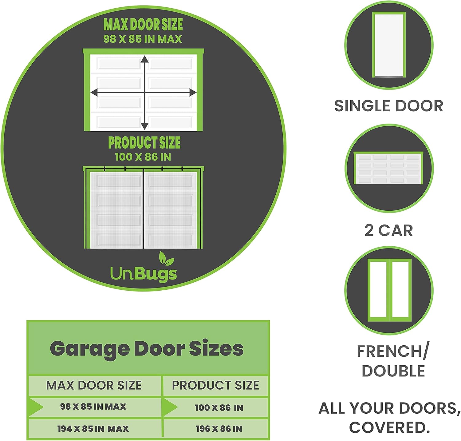 Garage Screen Doors for 1 Car Garage – Fits up to 8’ Wide x 7’ High – Fiberglass Mesh Magnetic Screen Door Pack of 2