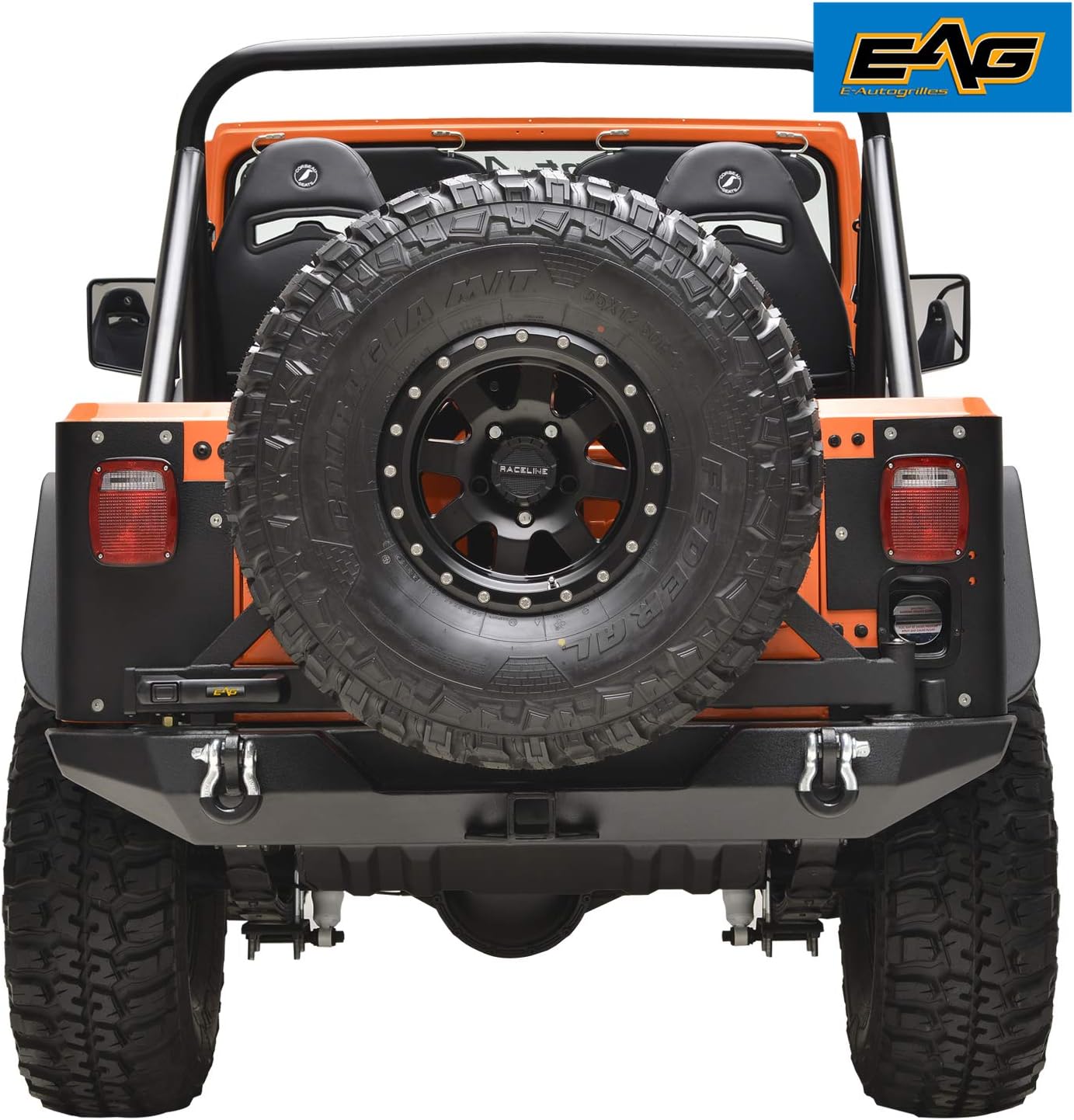 EAG Rock Crawler Rear Bumper with Secure Lock Tire Carrier Fit for 76-86 Wrangler CJ
