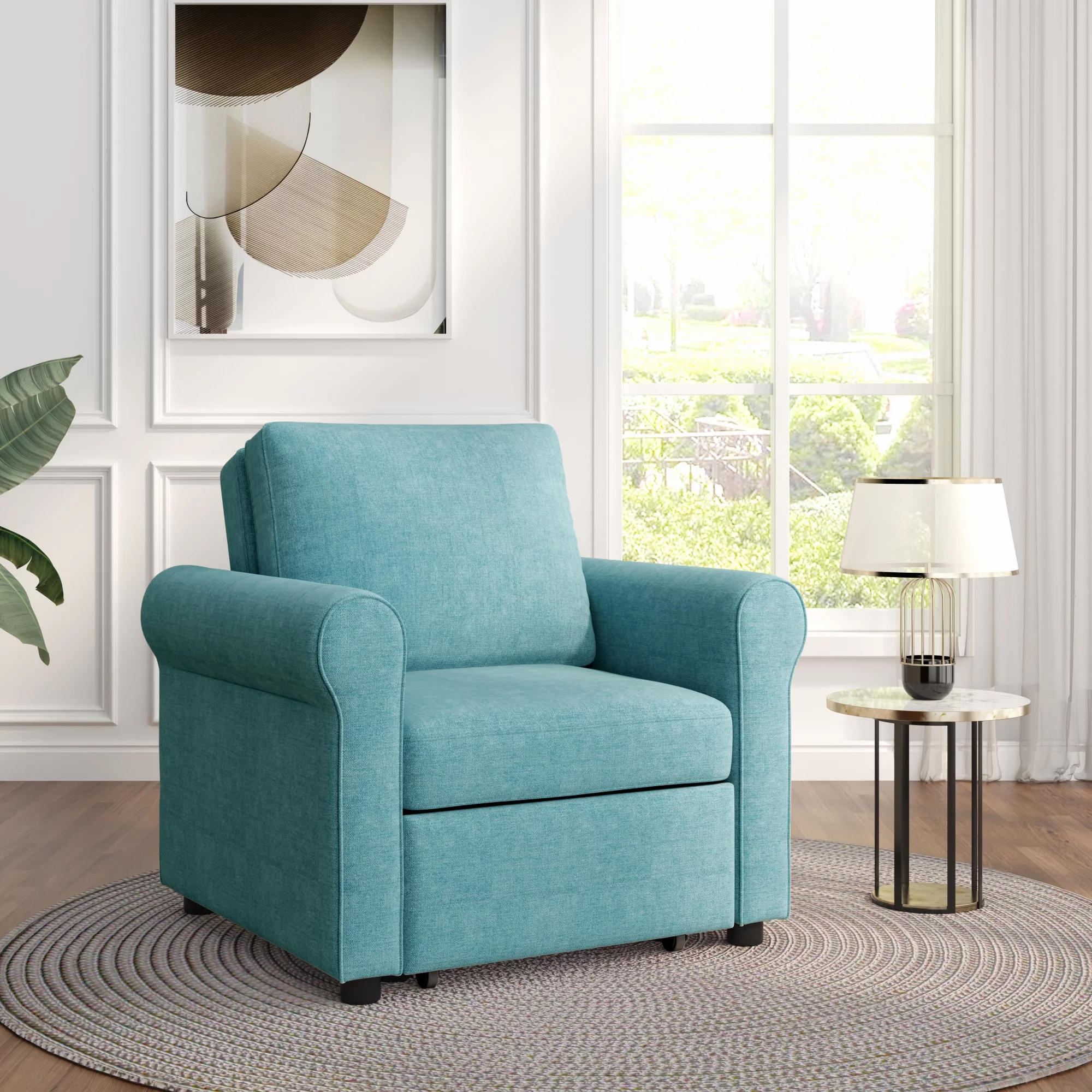 Modern Style 3-in-1 Sofa Bed Chair, Teal, Convertible Sleeper Chair Bed, Metal Frame, High Density Foam - Curated Treasures Market