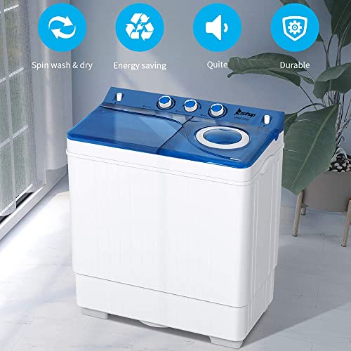 IMSEIGO Twin Tube Mini Washing Machine, Portable Laundry Washer with 26LBS Capacity, 18Lbs washer and 8Lbs Spiner Built-in Drain pump/Semi-automatic for Apartments, RVs and Dorms