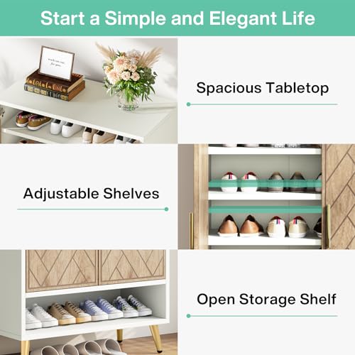 Tribesigns Shoe Cabinet with Doors, 6-Tier 24 Pairs Shoe Storage Cabinet for Entryway, Wooden Entryway Shoe Cabinet with Adjustable Shelves for Living Room, Bedroom (Brown)