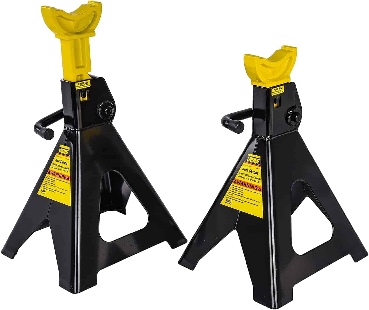 JEGS Jack Stands | 6-Ton Capacity | Adjustable Height From 15 3/4 to 23 1/16 Inches | | High Strength Welded Steel | Sturdy Base With Lever Action Height Adjustment | 1 Pair Per Package