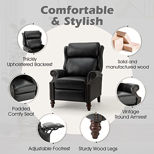 HULALA HOME Genuine Leather Manual Recliner,Push Back Recliner Chair with Solid Wood Legs, Wingback Recliner with Nailhead Trim,Armchair LazyBoy Sofa for Living Room,Home Theater,Turquoise