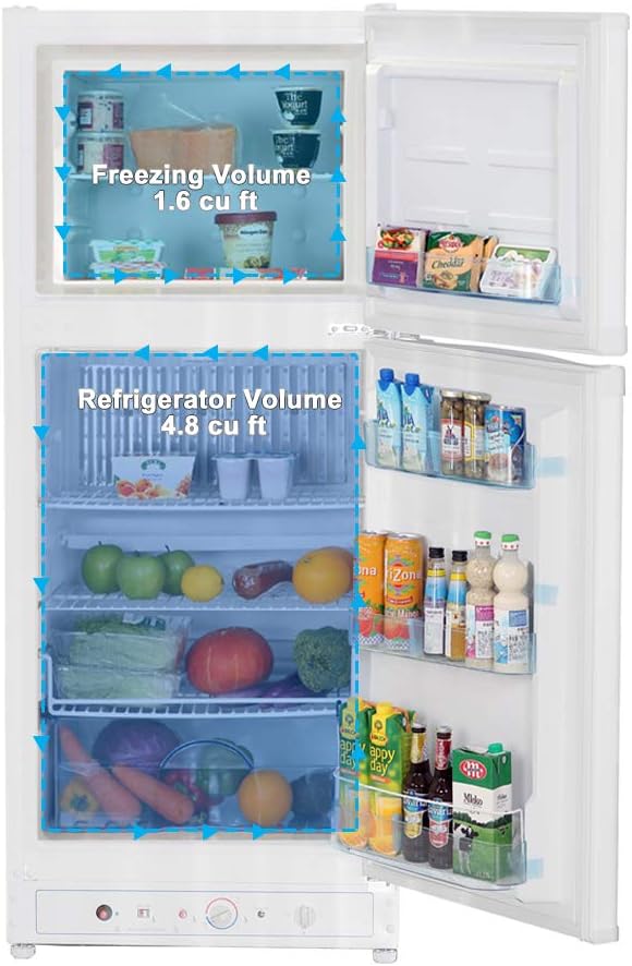 SMETA Propane Refrigerator with Freezer, Large Gas Fridge Absorption Camping Refrigerator Dual Powered Electric 110V, 6.1 Cu.ft, Gas Refrigerator OFF-Grid White