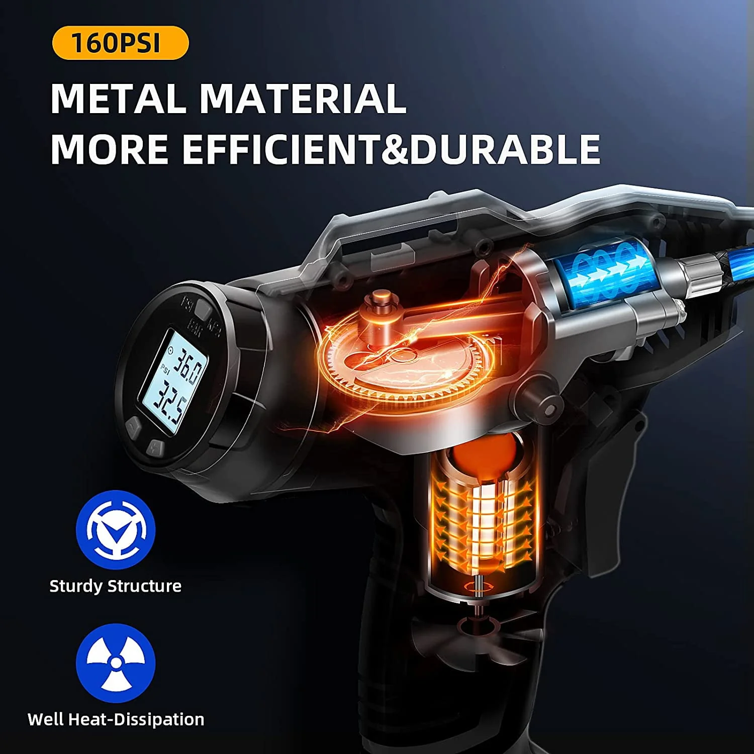 Car Auto Tire Inflator, 160 PSI Cordless Car Air Pump, with 20V Rechargeable Battery, Yellow, for Gift