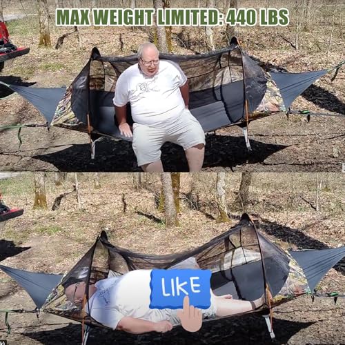 Night Cat Flat Lay Hammock Tent with Mosquito Net Waterproof Rainfly Storage Room for 1 Person Backpacking Hiking Camping Lightweight 440LBS 87x28x19in