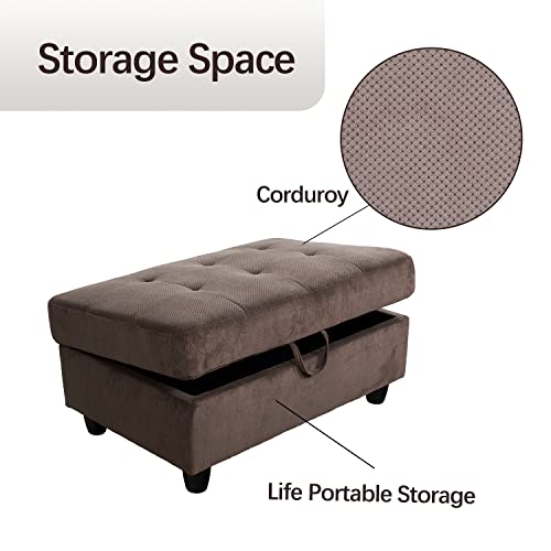 112''*84'' Sectional Couch, Corduroy Sectional Sofa Set, L Shaped Sofa Set for Living Room, Living Room furniture Set Apply to Home, (Sectional Sofa+Ottoman) Brown