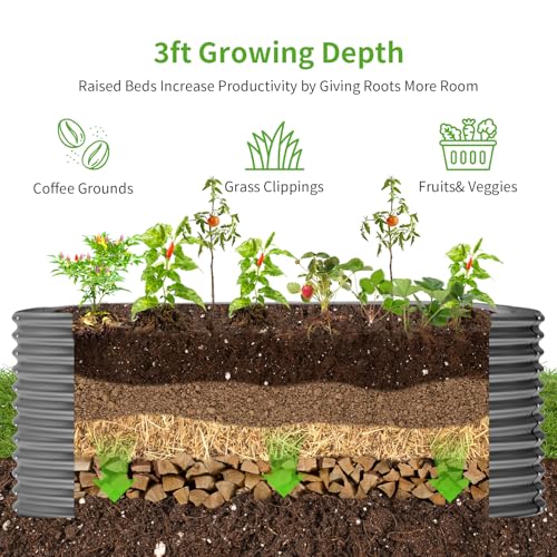 Land Guard 8x4x3ft Oval Galvanized Raised Garden Beds, Large-Capacity Metal Planter Box Outdoor, Durable Deep Raised Garden Bed 3ft Tall, Raised Beds for Gardening Vegetables, Cream Yellow