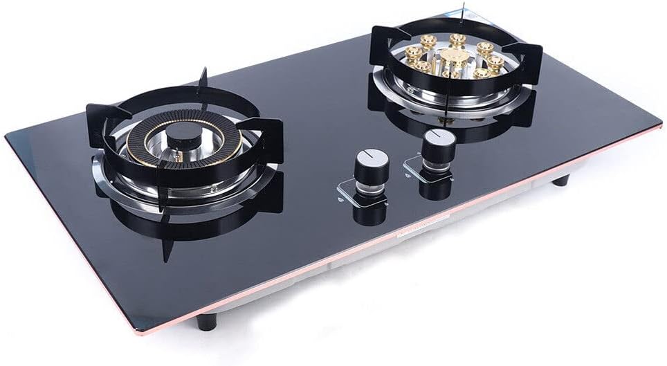 Gas Cooktop 2 Burners,Portable Stainless Steel Built-in Gas Hob Double Burner Gas Stoves Kitchen Slope Edge Tempered Glass LPG/NG Dual Fuel Easy to Clean for RVs, Apartments, Outdoor