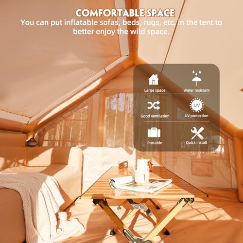 YOLENY Inflatable Tents for Camping, 4/6/8/10/12 Person Tent with TPU Skylight, Mesh Windows, Stove Jack & Pump, Easy Setup 4 Season Glamping Tent, Waterproof & Windproof