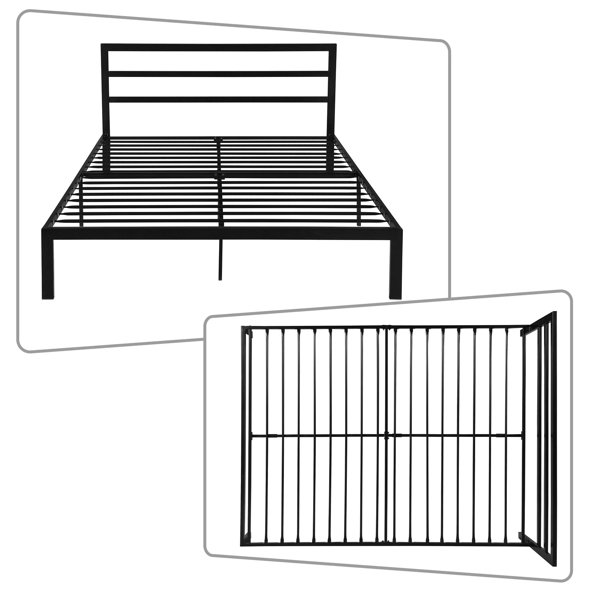 Modern and Minimalist Style Queen Size Platform Bed with Metal Frame, Black