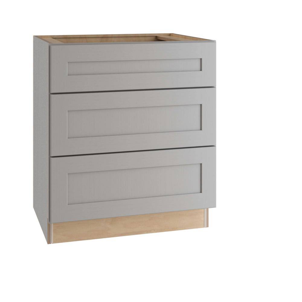 Home Decorators Collection Tremont Assembled 24x34.5x24 in. Plywood Shaker 3 Drawer Base Kitchen Cabinet Soft Close Drawers in P