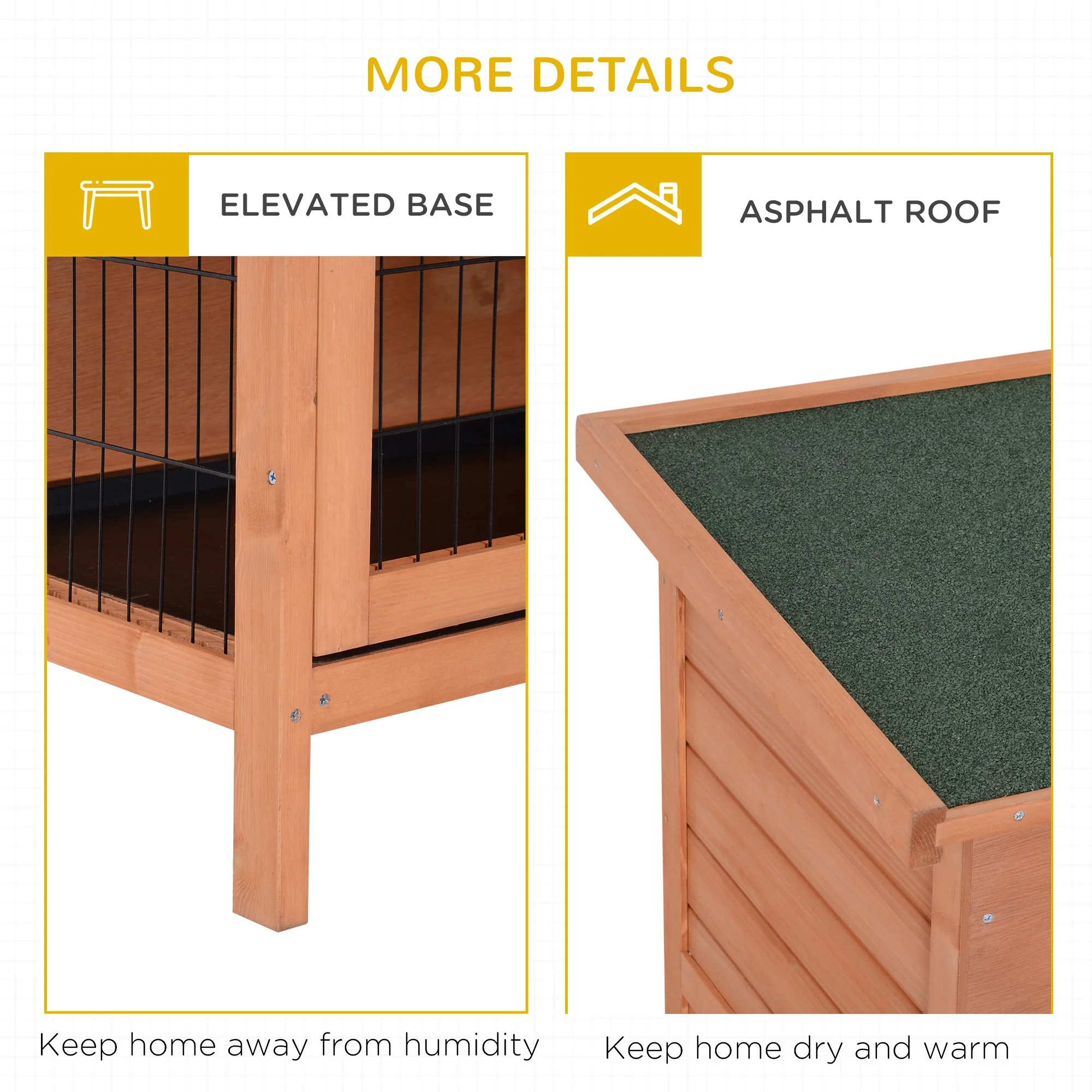Pawhut 54" 2-Floor Large Rabbit Hutch Wooden Pet House Bunny Cage Small Animal Habitat with Lockable Doors Run Asphalt Roof for Outdoor Use Gray - Curated Treasures Market