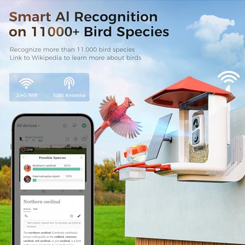 Smart Bird Feeder with Camera,Wireless Wild Bird Feeders, 160° Wide View Auto Capture Bird Videos & Motion Detection,AI Identify, DIY Add-ons & Hummingbird Feeder,Gift for Bird Lover