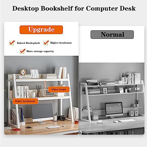 Desktop Bookshelf Desk Organizer Shelf 3-Tier Metal Structured Wood Panels Desk Hutch Bookcase Display Rack Storage for Computer Monitor for Dorm Office Home,30x13x35