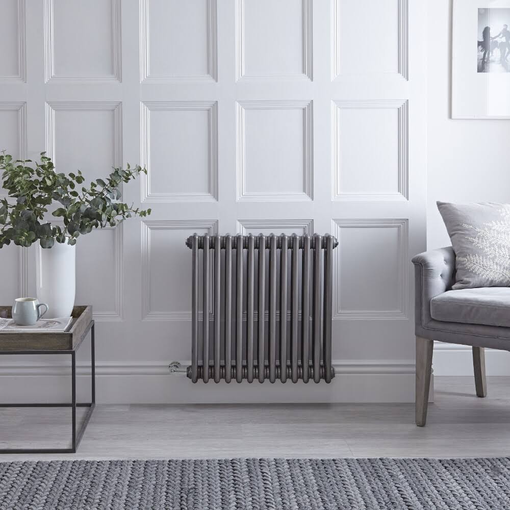 Regent Electric - Raw Metal Lacquered Horizontal 3-Column Traditional Cast-Iron Style Radiator - 23.625x22 x 23.875x22