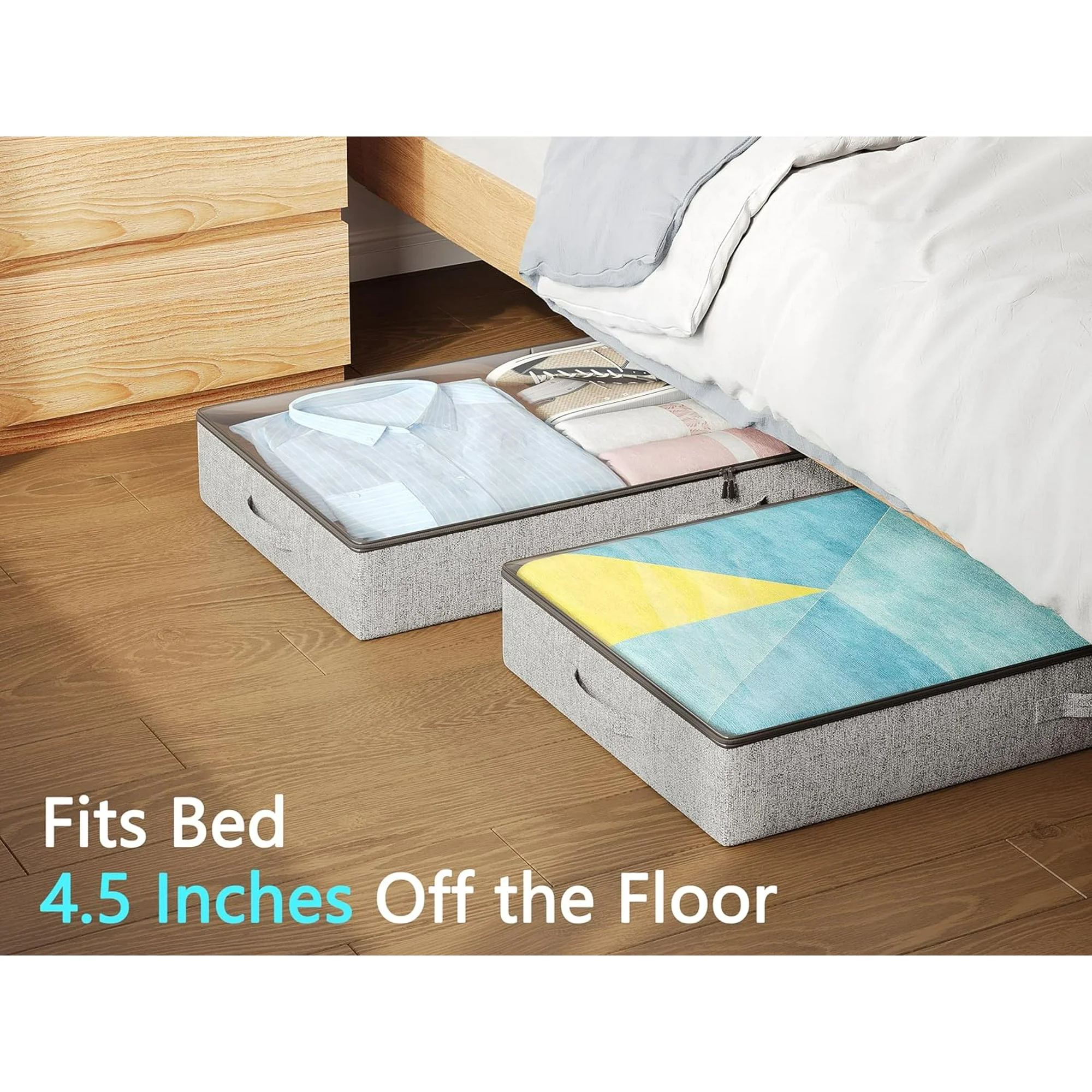 2-Pack Under Bed Storage Containers, 6 Inches Tall Underbed Clothes Storage Organizer Bin with Sturdy Sidewalls/Bottom, Underbed Storage Bins 2 Storage Thin Bins