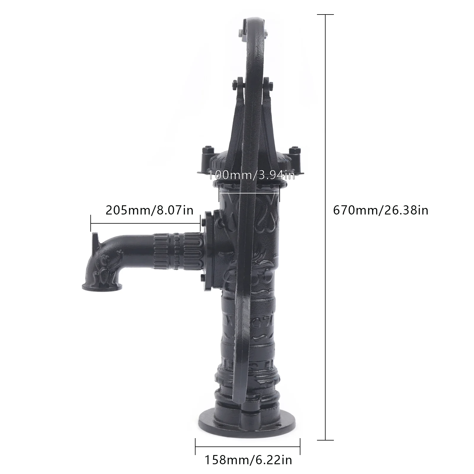 Miumaeov Hand Water Pump Cast Iron Well Water Pitcher Press Suction Outdoor Yard Ponds Garden 19.69ft Suction Range for Farm Irrigation Water Flowers