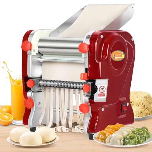 Newhai Commercial Electric Pasta Maker, Automatic Noodle Machine, 2-in-1 Heavy Duty Dough Roller Pressing Machine, with 2mm/6mm Blade, 750W Stainless Steel, for Restaurant Home Use
