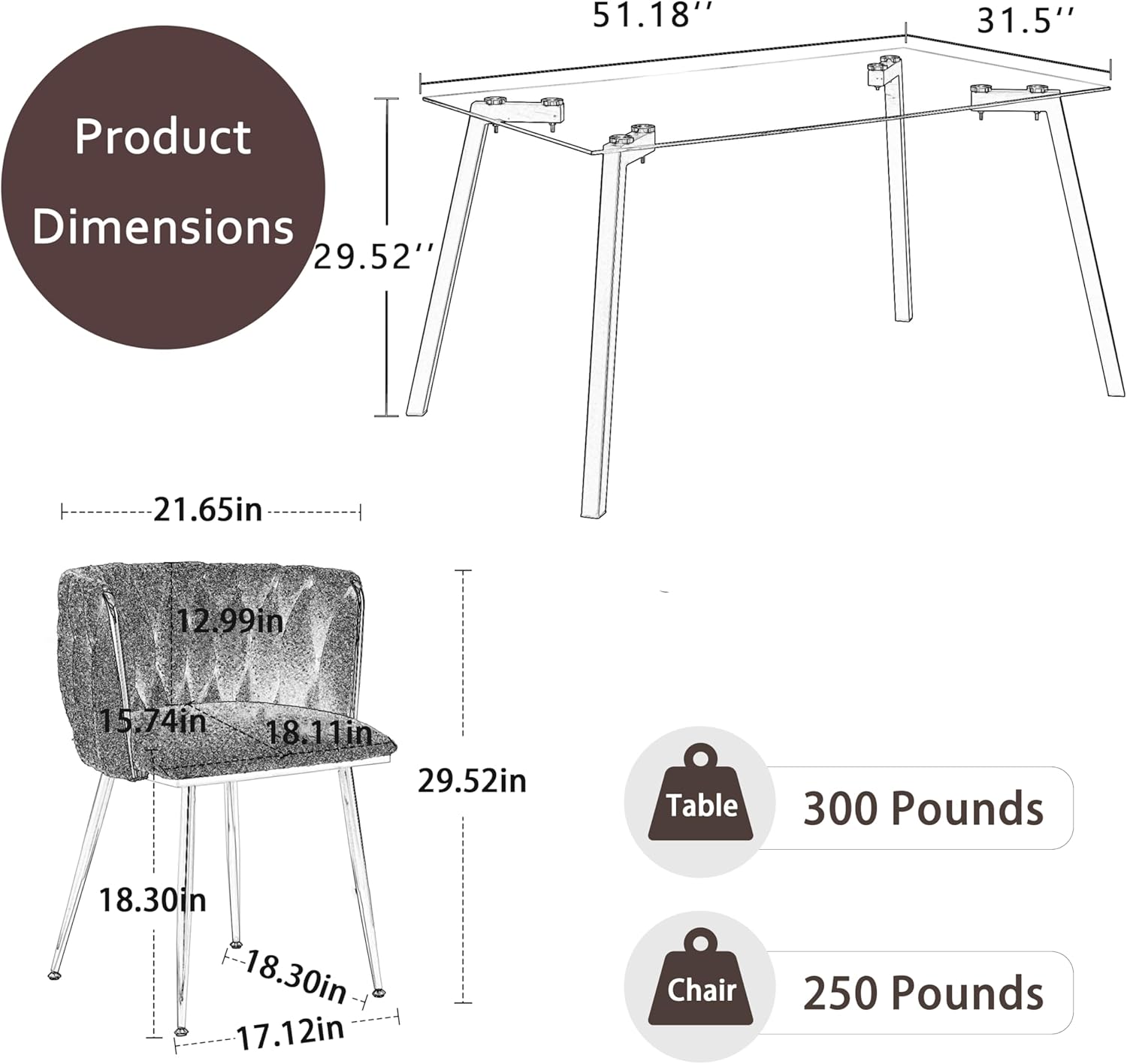 Gold Glass Dining Table Set for 6, 51'' Modern Rectangle Dinner Room Table Set, 7 PCS Clear Glass Top Retro Kitchen Table Set, Beige Woven Dining Chair for Living Room Small Apartment