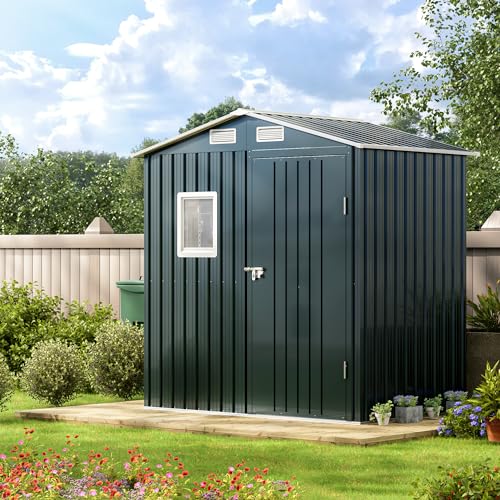 10X12X7.5 FT Outdoor Steel Storage Shed with Lockable Doors, 2 Windows, Transparent Roof Panels (Wood Panels & Frame Floor Not Included), Ideal for Patio Storage,Garbage Can, Chicken Coop，Brown