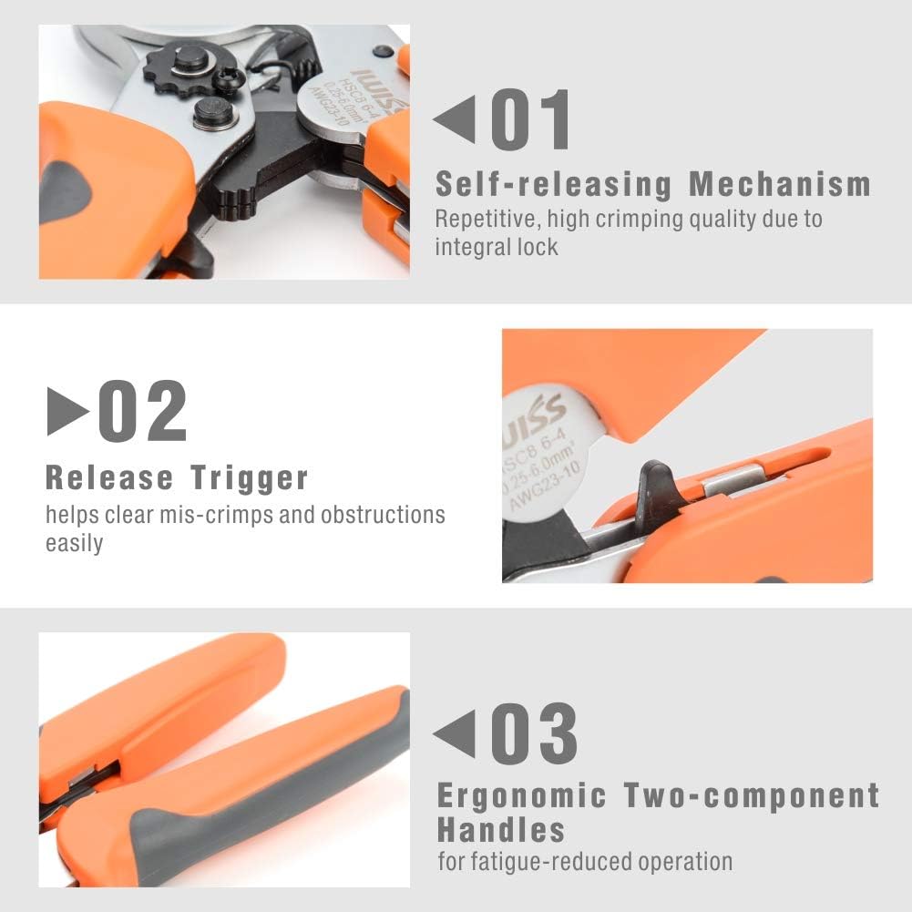 IWISS Self-adjustable Crimping Tools Plier for AWG20-5 Bootlace End-sleeves Ferrule, Ratchat Wire Crimping Tool
