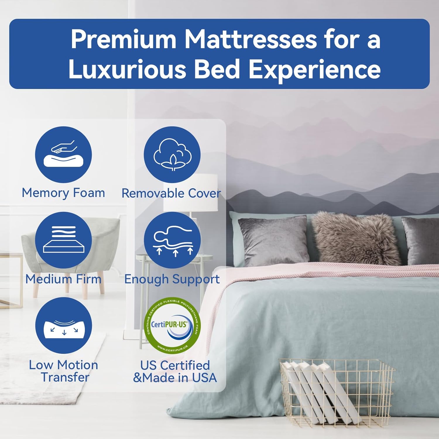 Memory Foam Mattress Full Size 10 Inch Mattress, Cooling Green Tea/Gel Medium Firm Mattress in a Box, Pressure Relief Comfort Bed Mattress Made in USA, CertiPUR-US 75'' x 54''