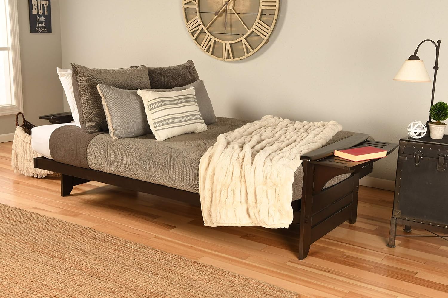 Kodiak Furniture Phoenix Full Size Futon in Espresso Finish, Linen Charcoal