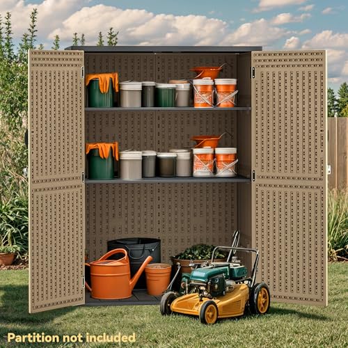 DWVO Outdoor Weather-Resistant Horizontal Storage Shed, 35 Cu Ft Capacity, Lockable and Waterproof, Suitable for Storing Garden Tools, Light Gray