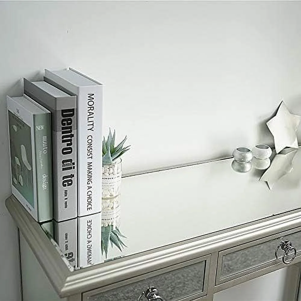 TJUNBOLIFE Mirrored Makeup Desk Vanity Dressing Table with 5 Drawers  Modern Glass Entryway Console Table Writing Desk