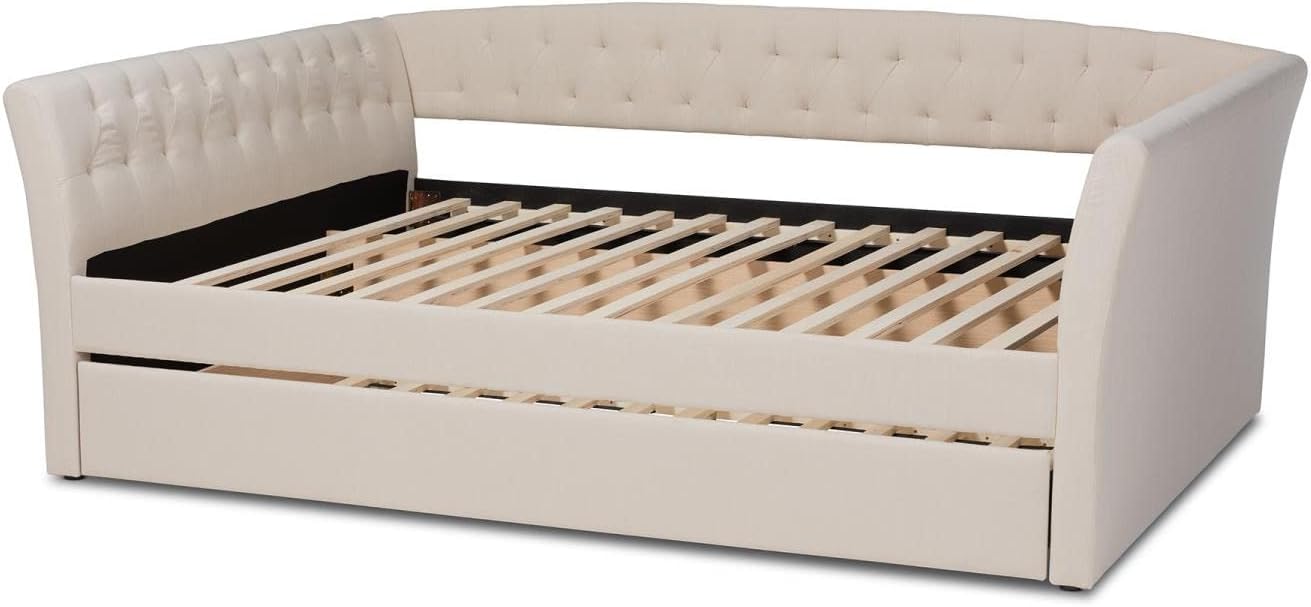 Baxton Studio Delora Modern and Contemporary Beige Fabric Upholstered Full Size Daybed with Roll-Out Trundle Bed