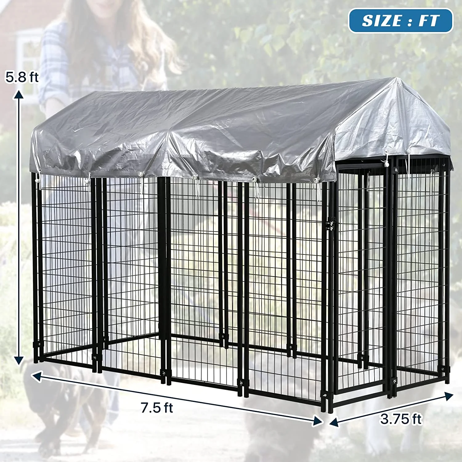 Dog Kennel, Crate Cage, Extra Large Welded Wire Pet Playpen with UV Protection Waterproof Cover and Roof Outdoor Heavy Duty Galvanized Metal Animal Enclosure for Outside