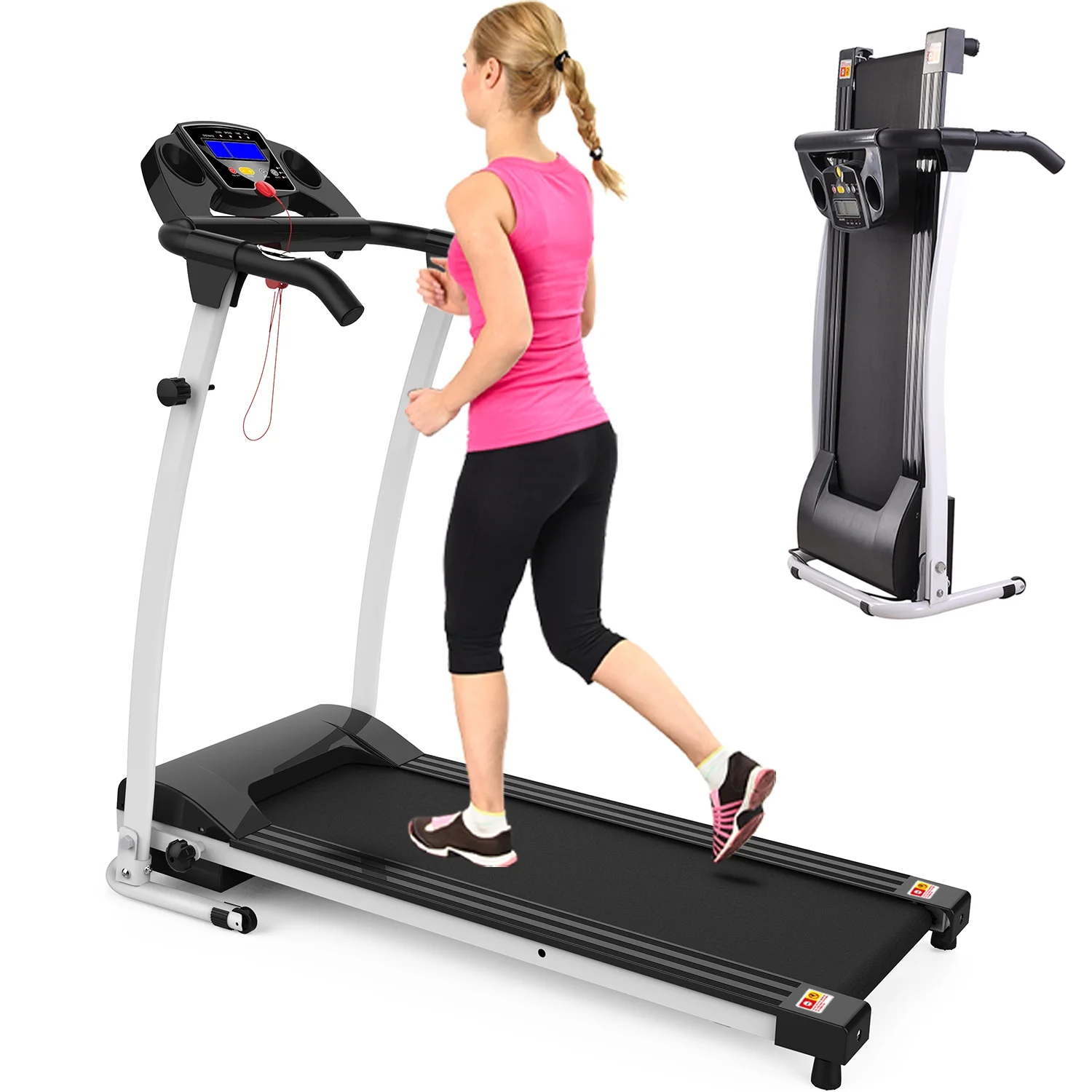 FYC Foldable Treadmills for Home, Electric Running Exercise Machine Compact Treadmill for Home Gym Fitness Workout Jogging Walking for Home Office Apartment, White
