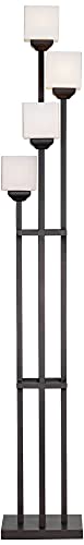 Franklin Iron Works Light Tree Rustic Farmhouse Torchiere Floor Lamp Standing 72 1/2" Tall Bronze Iron 4-Light Square-Sided White Glass Shades Living Room Reading Bedroom Office House Home Decor