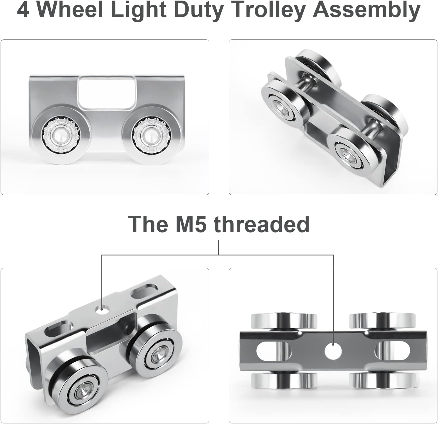 Light Duty Trolley,4 Wheel Supper Silent Load Trolley Assembly, Design for use with 1-5/8" Wide or All 1-5/8" or Taller Strut Channel, Electro-Galvanized Zinc Pack of 2