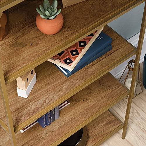Sauder International Lux 5-Shelf Metal Frame Bookcase Gold Satin/Sindoori Mango
